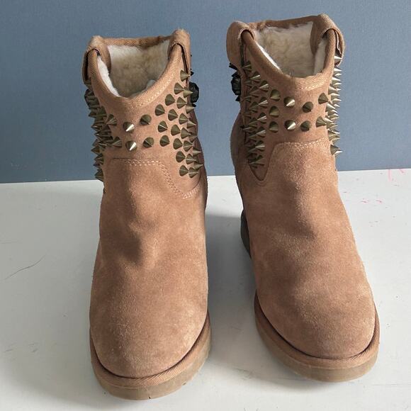 Ash‎ boots women's size 9.5 shearling leather skull studded Yahoo wedge brown - Picture 8 of 16